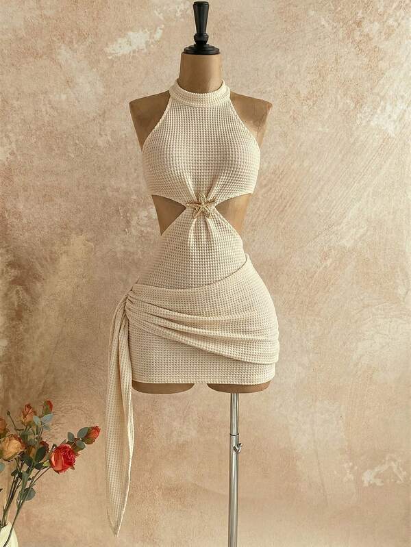 Women's Halter Neck Knitted Mini Dress