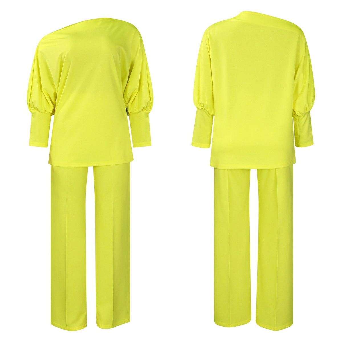 Women's Asymmetrical Neck Top and Wide-Leg Pants Set