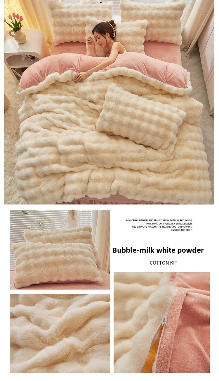 Rabbit Fur Plush Thickened Milk Velvet Bedding Set