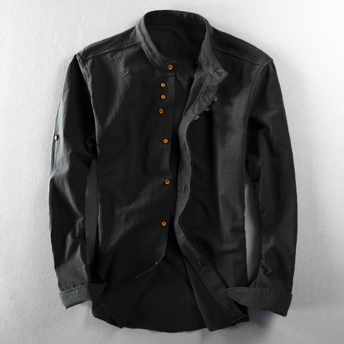 Men's Long-Sleeve Chinese-Style Stand Collar Shirt