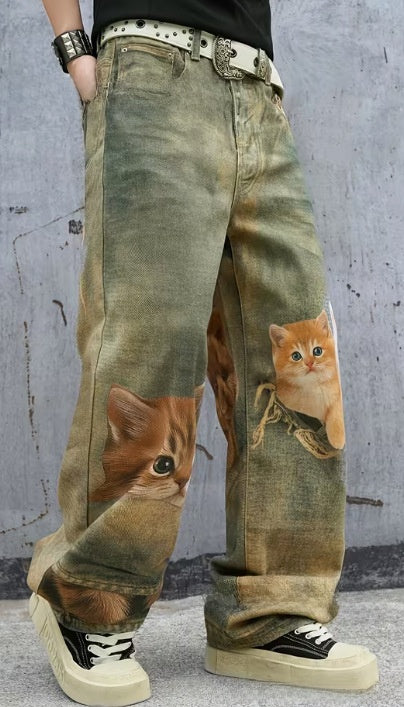Men's Graffiti Print Straight-Leg Casual Pants