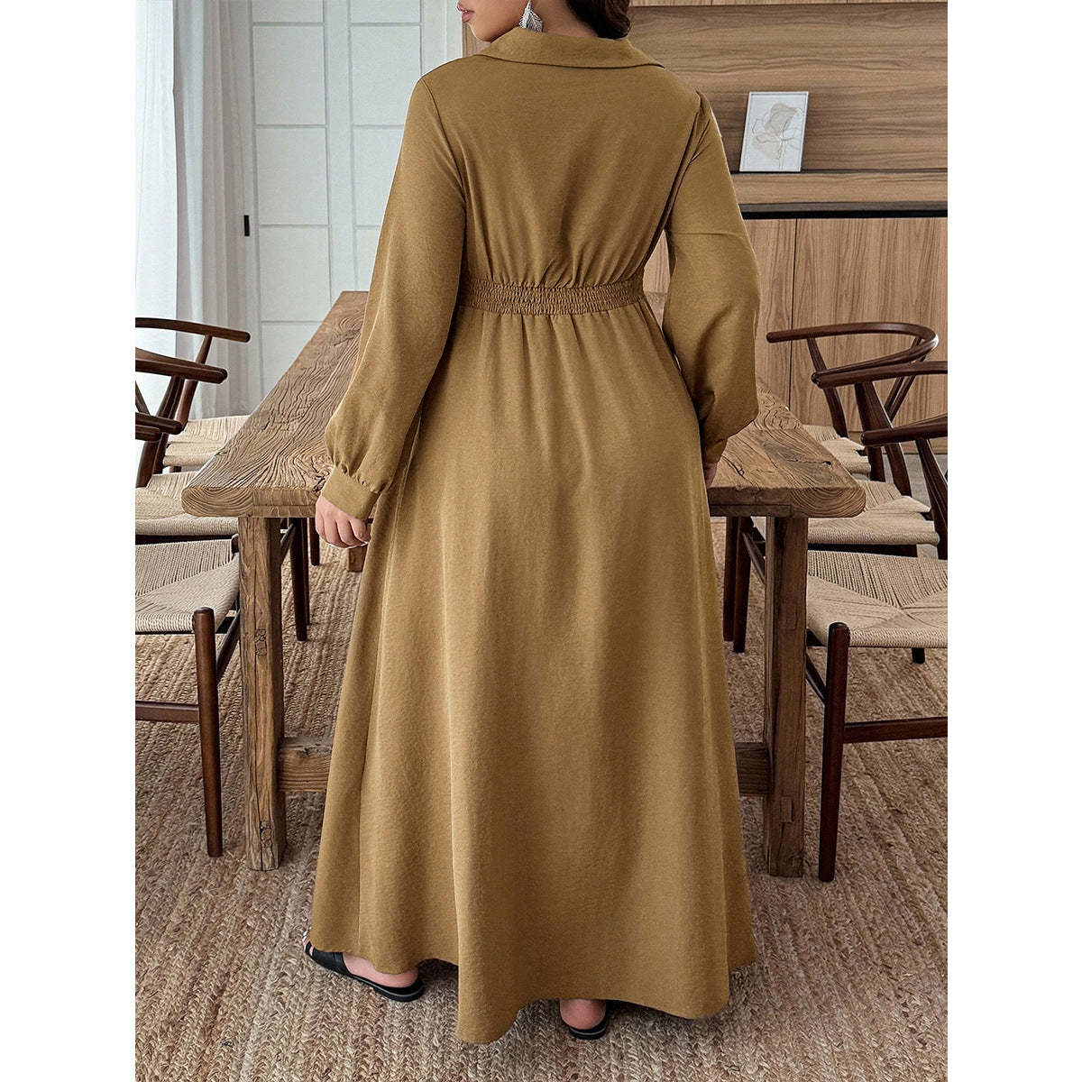 Women's V-Neck Drawstring High Waist Flared Dress