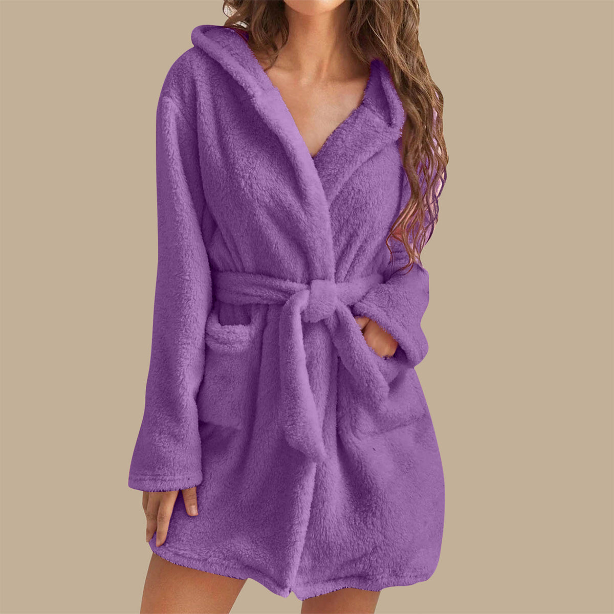 Women's Plush Hooded Bathrobe in Purple