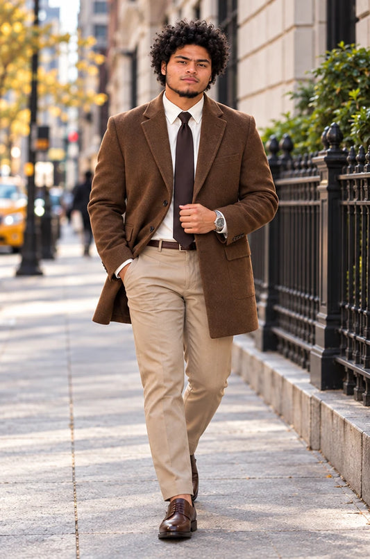 Caramel double-faced wool business coat