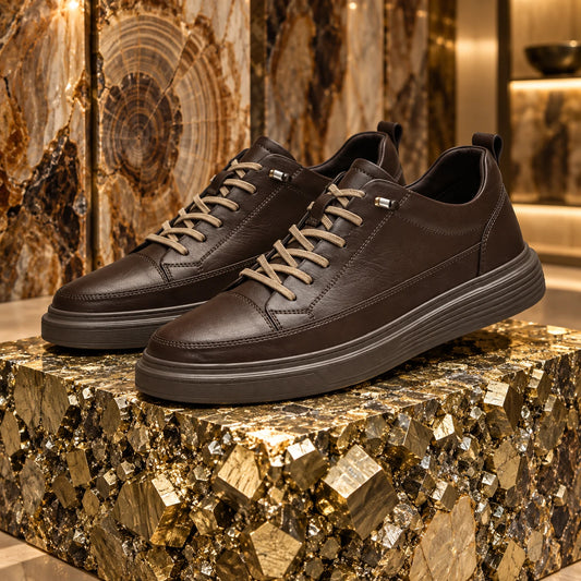 Cowhide Leather Lace-Up Casual Shoes