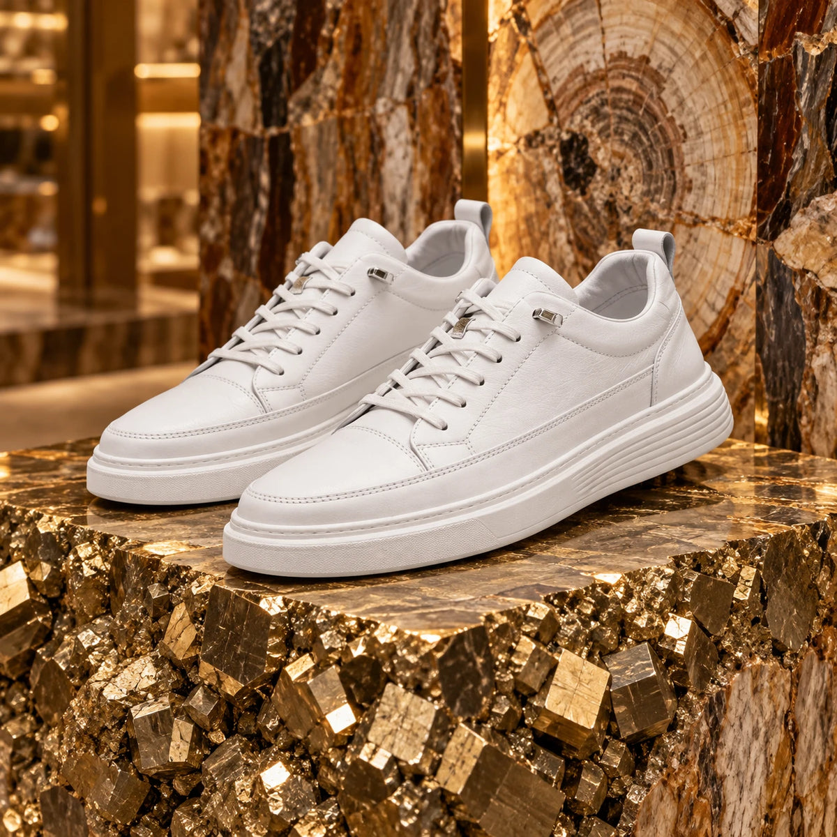 Cowhide Leather Lace-Up Casual Shoes