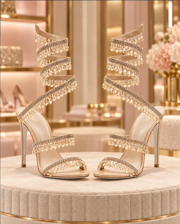 Snake-Shaped Crystal Pendant Roman Sandals