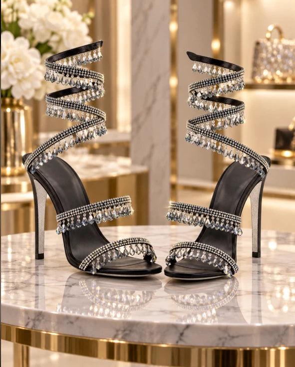 Snake-Shaped Crystal Pendant Roman Sandals