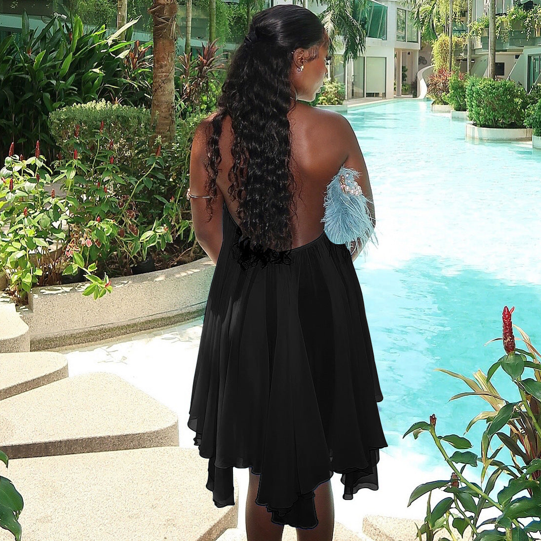Women's Backless Lace-Up Halter Dress