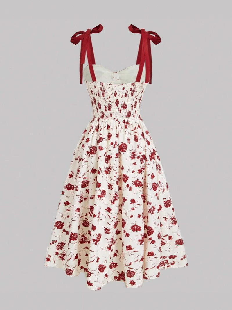 Women's Lace-Up Shoulder Floral A-Line Dress