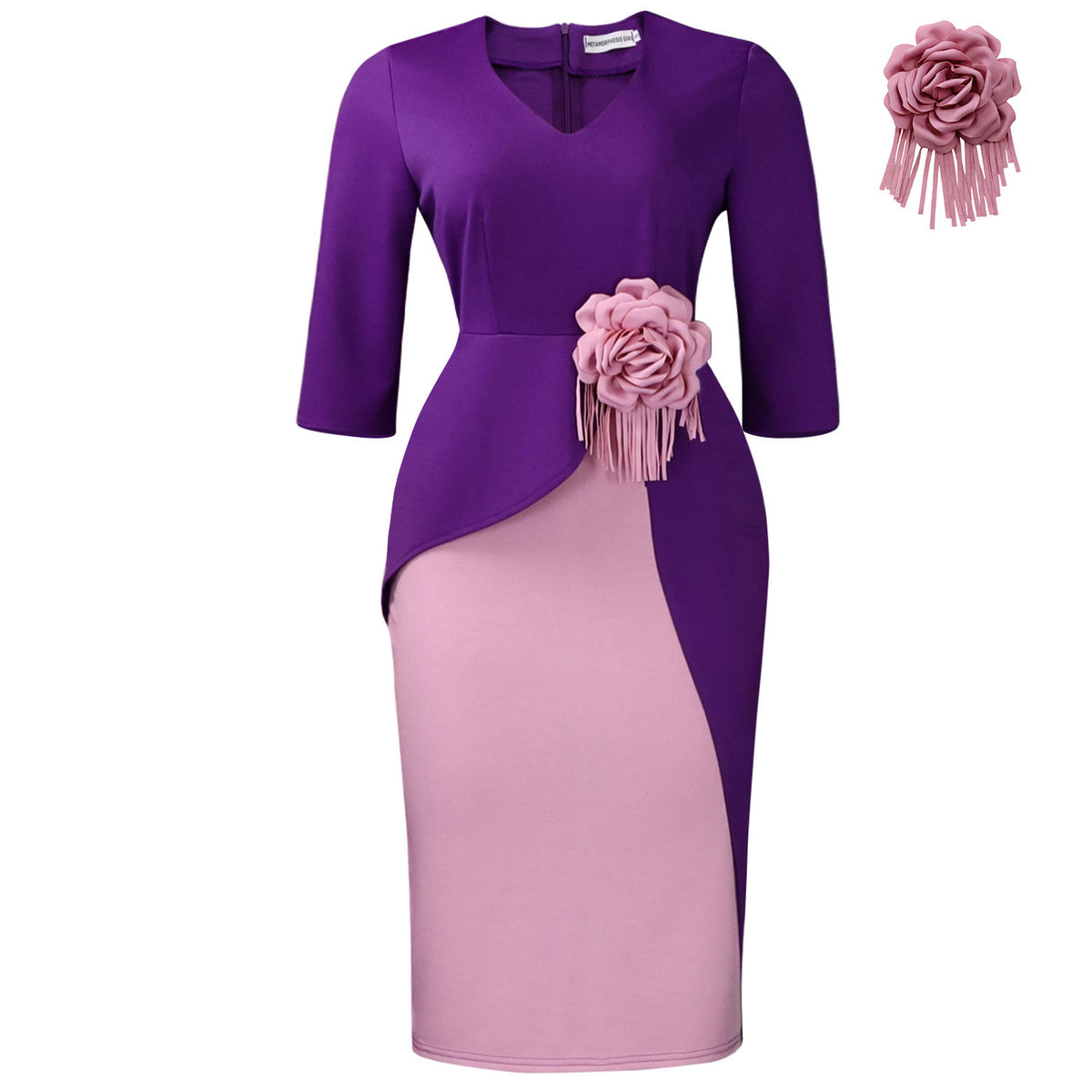 Women's Floral Pleated Half-Sleeve Dress