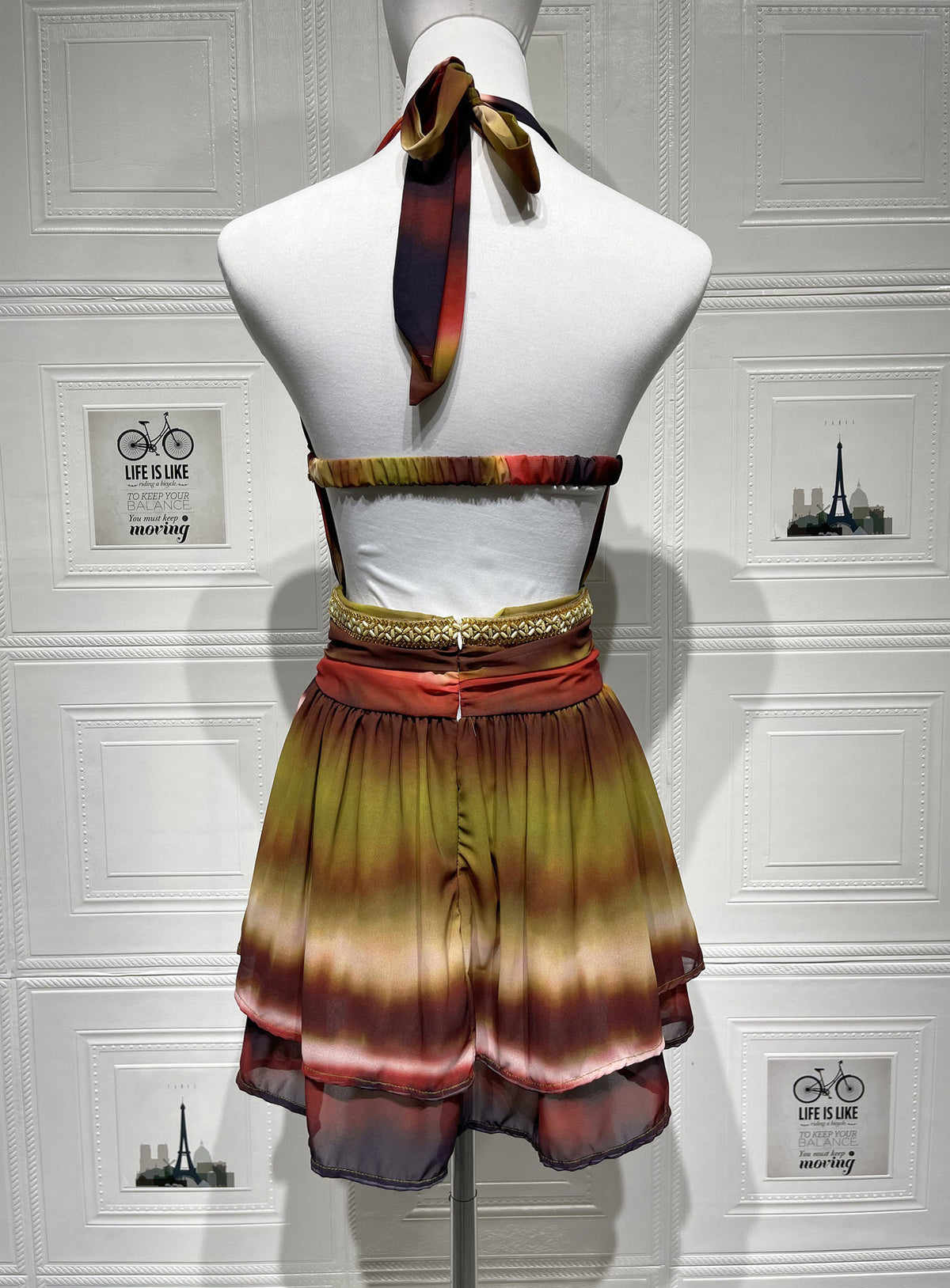 Women's Backless Printed Strap Dress