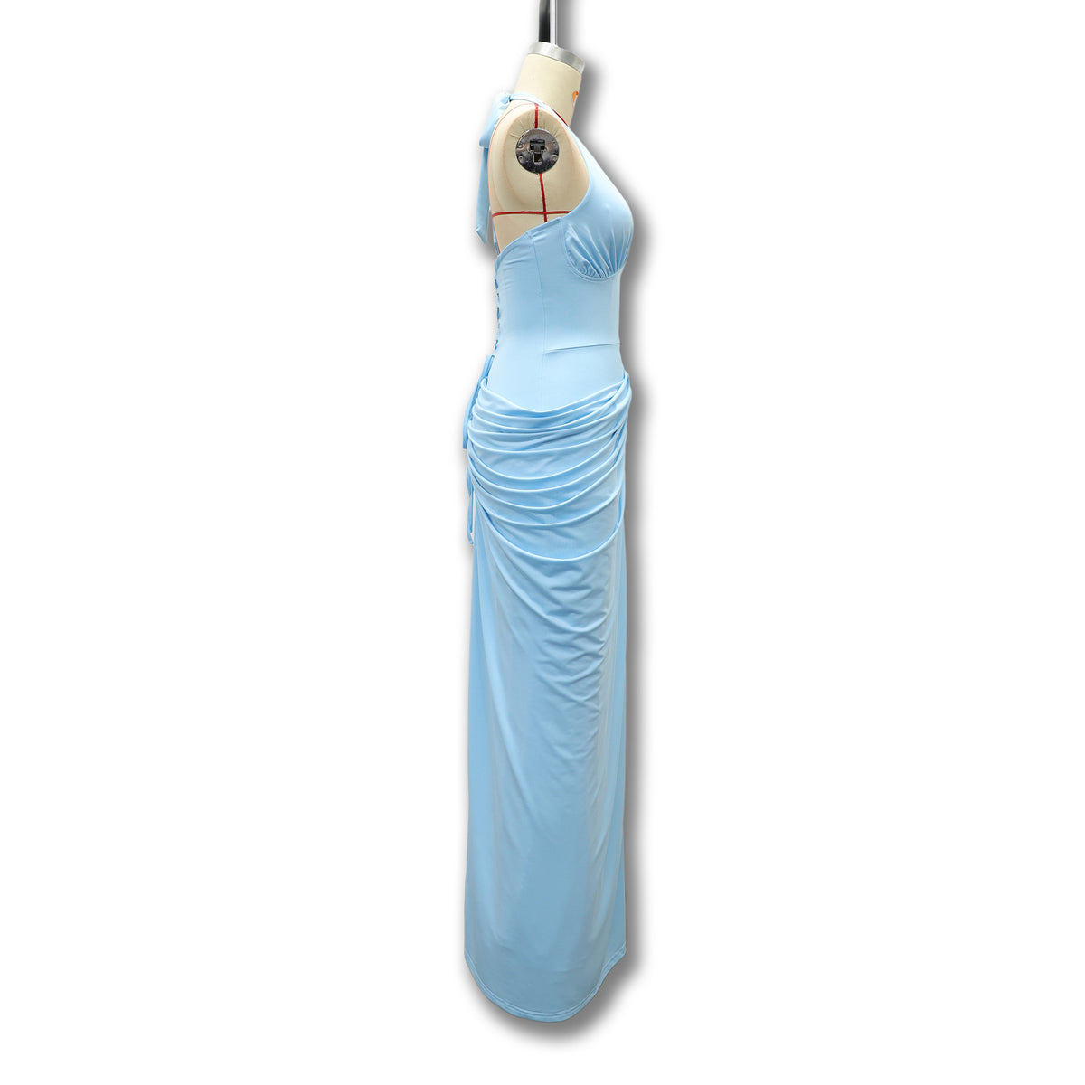 Women's Halter V-Neck Pleated Bodycon Dress