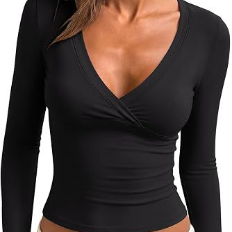 Women's V-Neck Slim Fit Long Sleeve Top