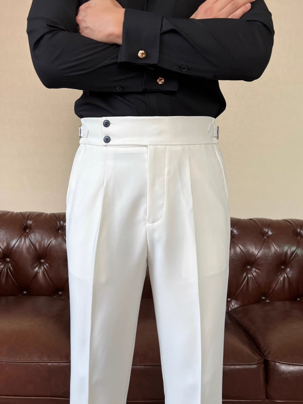 High-Waisted Draped Cropped Trousers