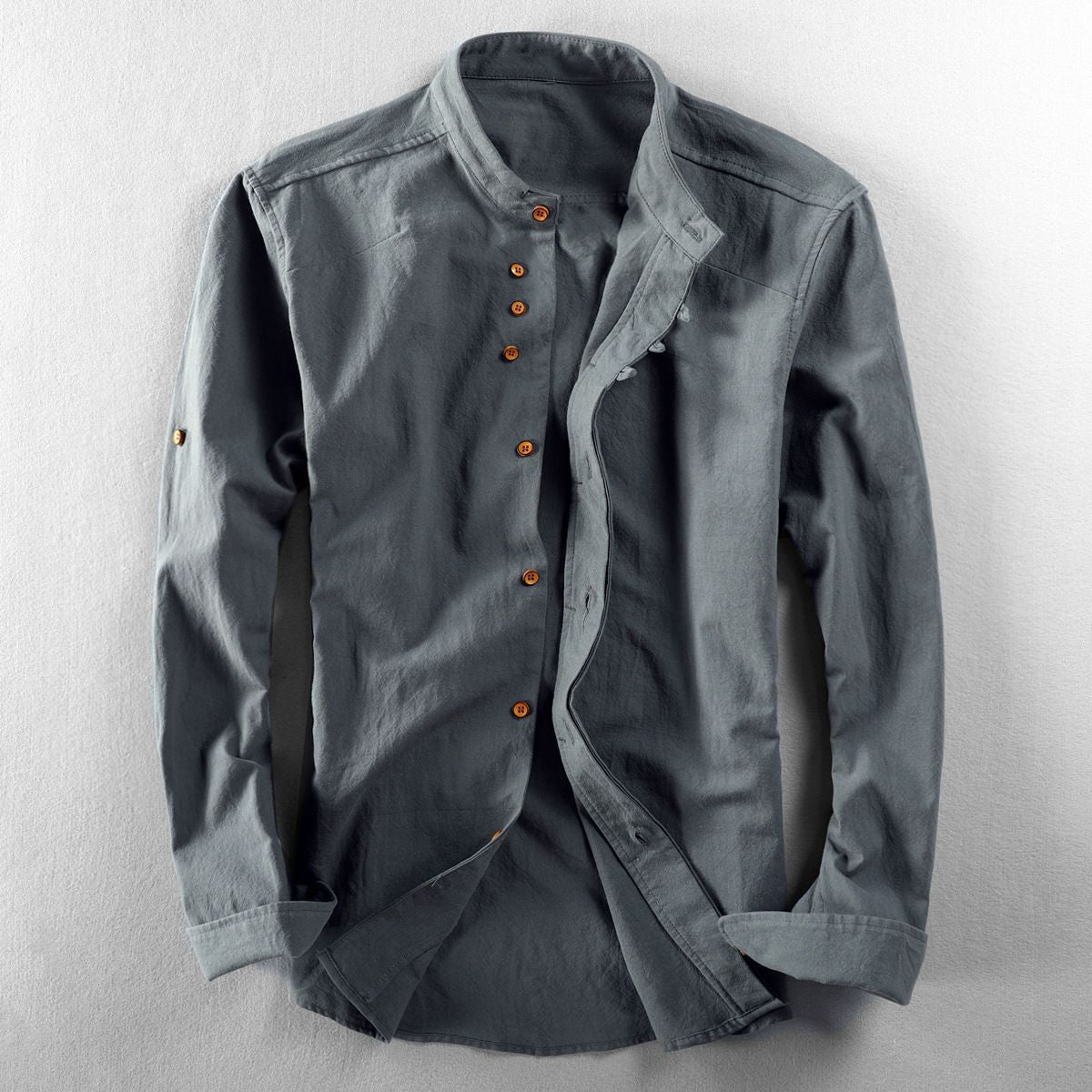 Men's Long-Sleeve Chinese-Style Stand Collar Shirt
