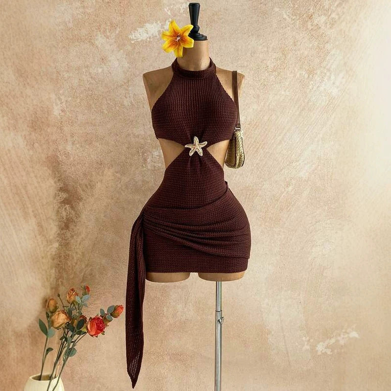 Women's Halter Neck Knitted Mini Dress