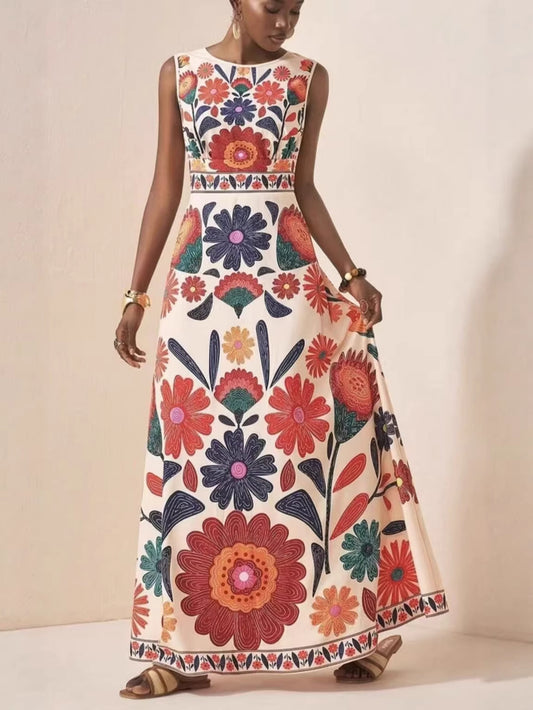 Women's Printed Bohemian Sleeveless Long Dress
