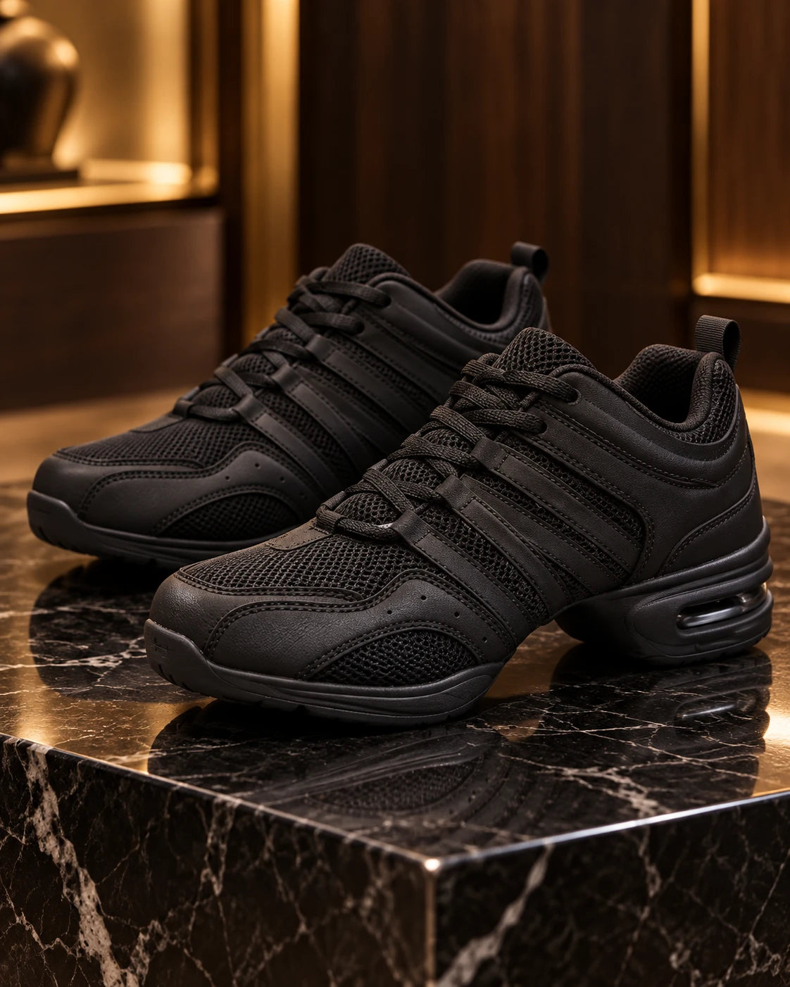 Black women's modern dance sneakers with air cushion heel
