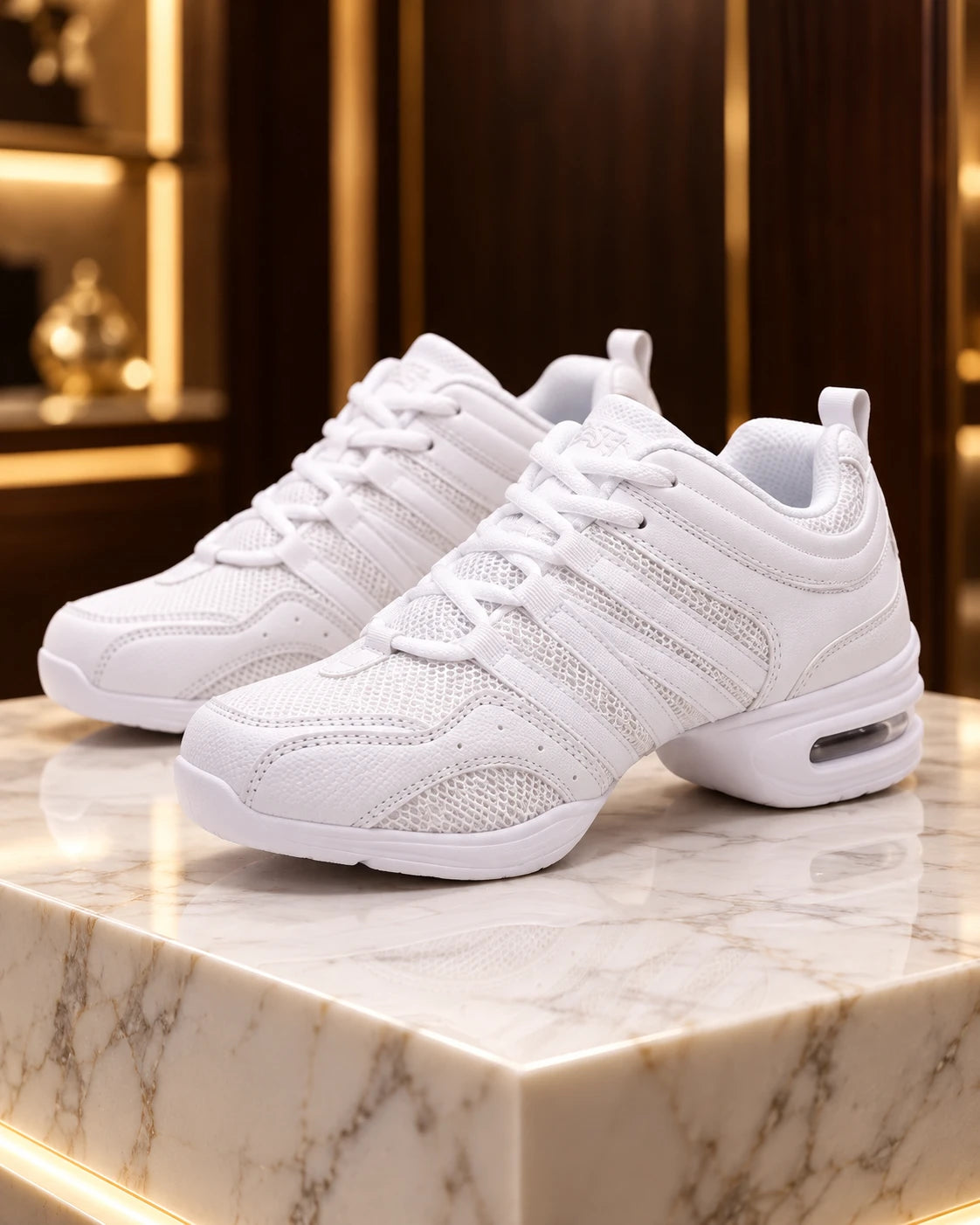 White women's modern dance sneakers with air cushion heel