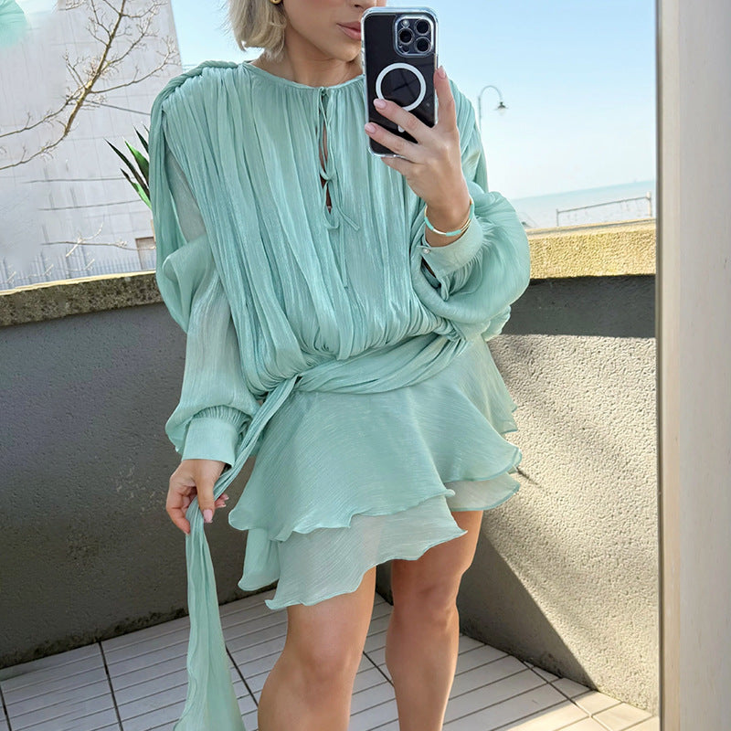 Women's Ruffled Hem Long Sleeve Dress