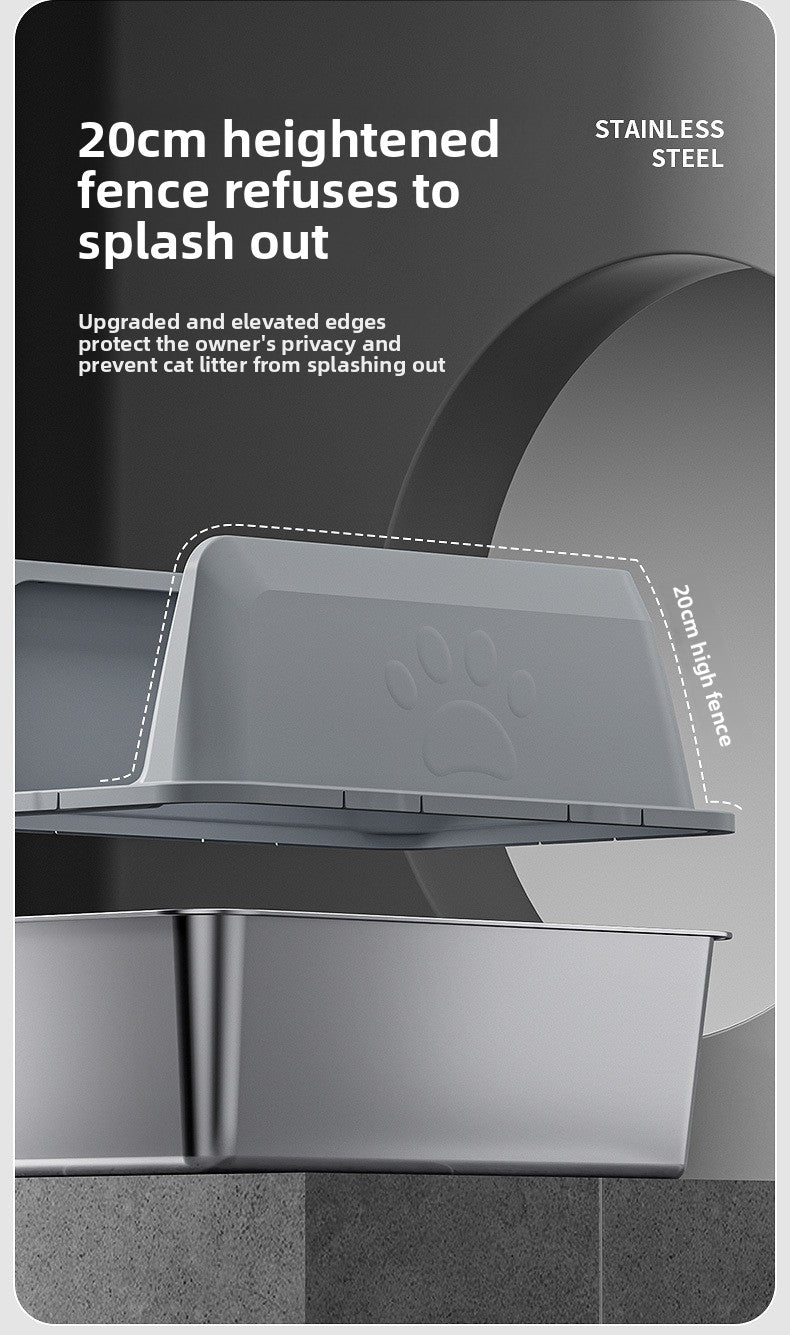 High-Fence Stainless Steel Cat Litter Box