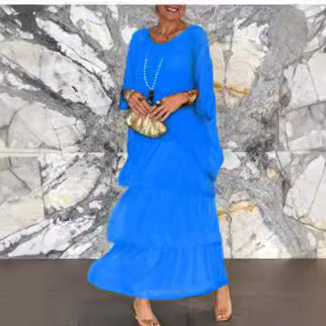 Women's Chiffon Batwing Sleeve Round Neck Long Dress