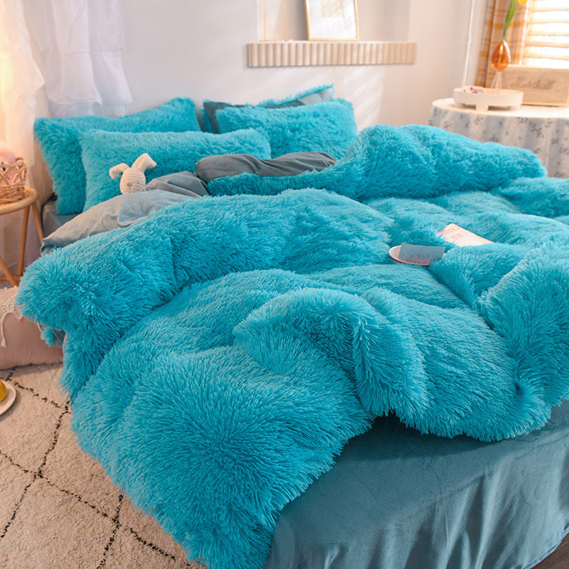 Coral Velvet Four-Piece Bedding Set