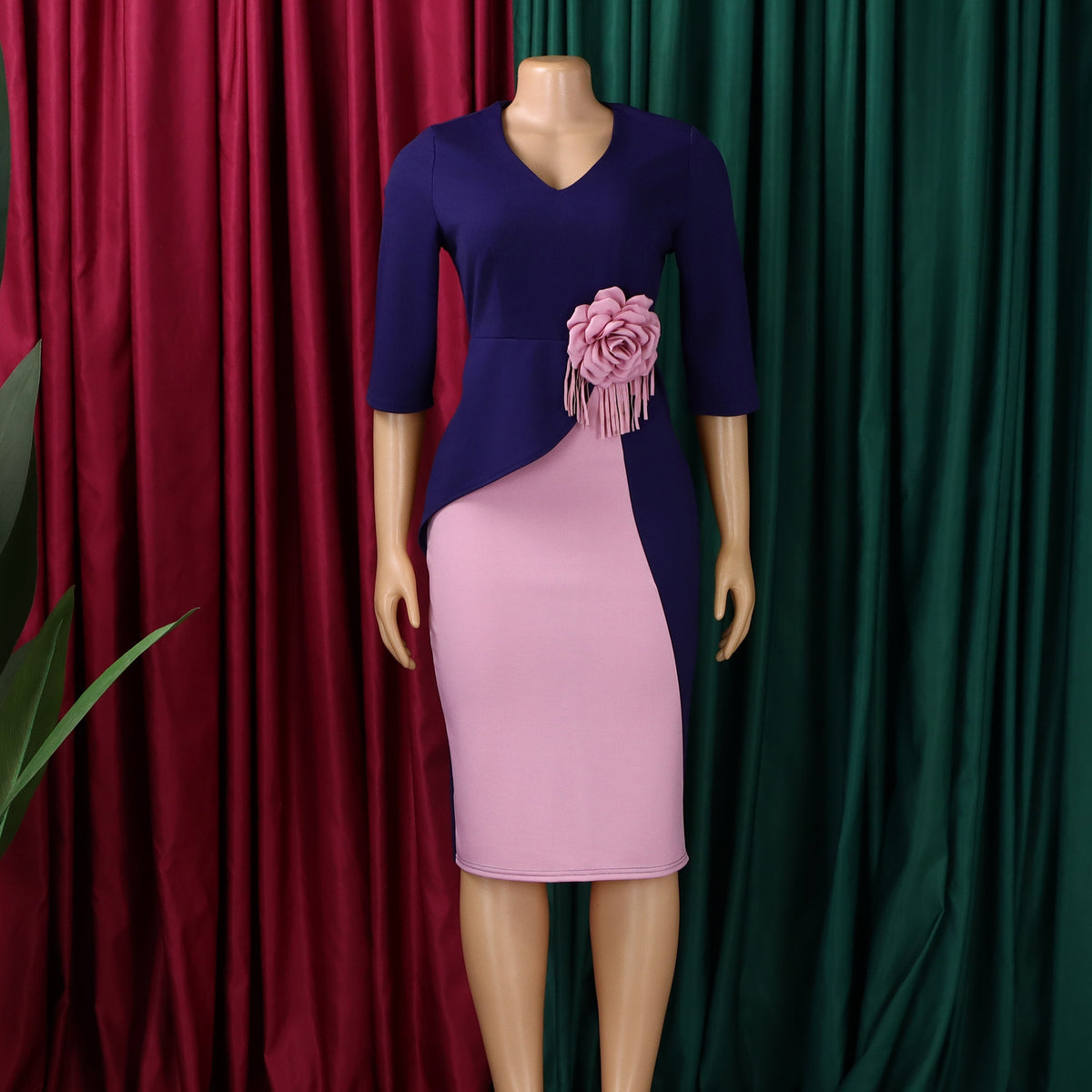 Women's Floral Pleated Half-Sleeve Dress