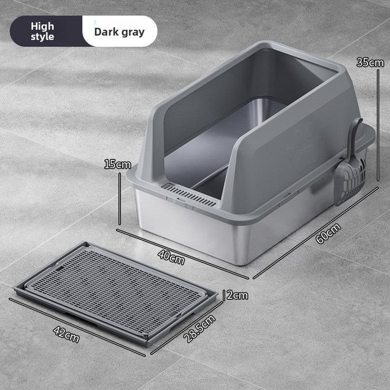 High-Fence Stainless Steel Cat Litter Box