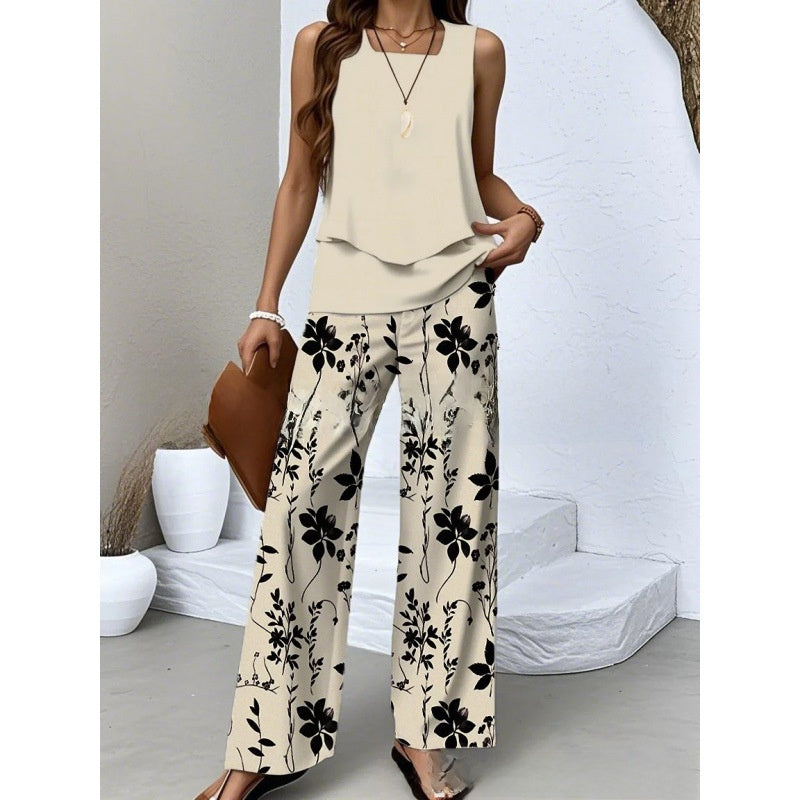 Women's Sleeveless Floral Print Tank Top and Pants Set