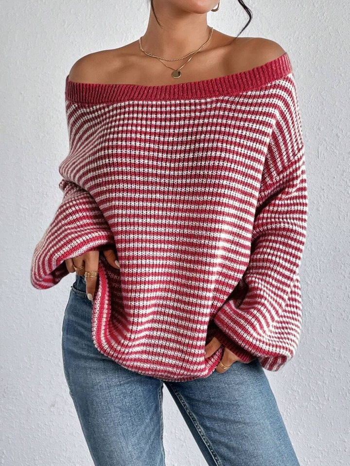 Women's Off-Shoulder Knit Sweater in Red