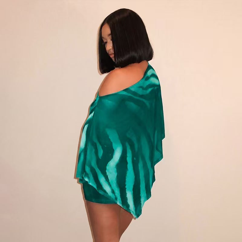 One-Shoulder Print Top and Bodycon Skirt Set