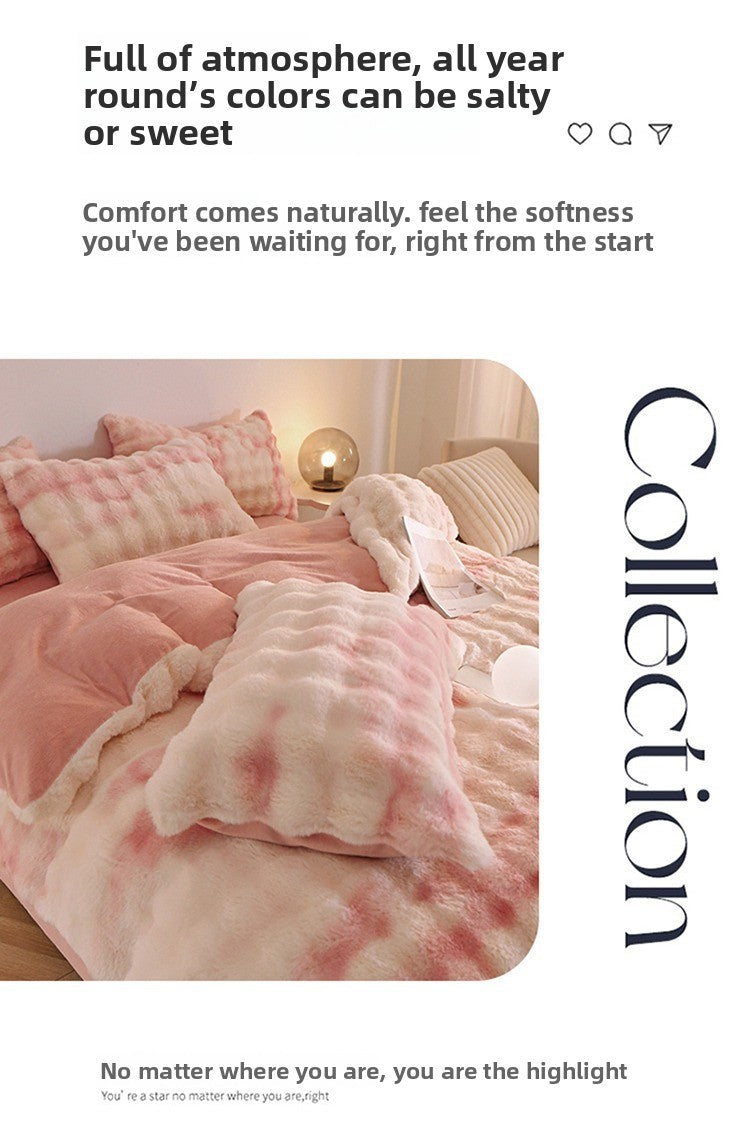 Rabbit Fur Plush Thickened Milk Velvet Bedding Set