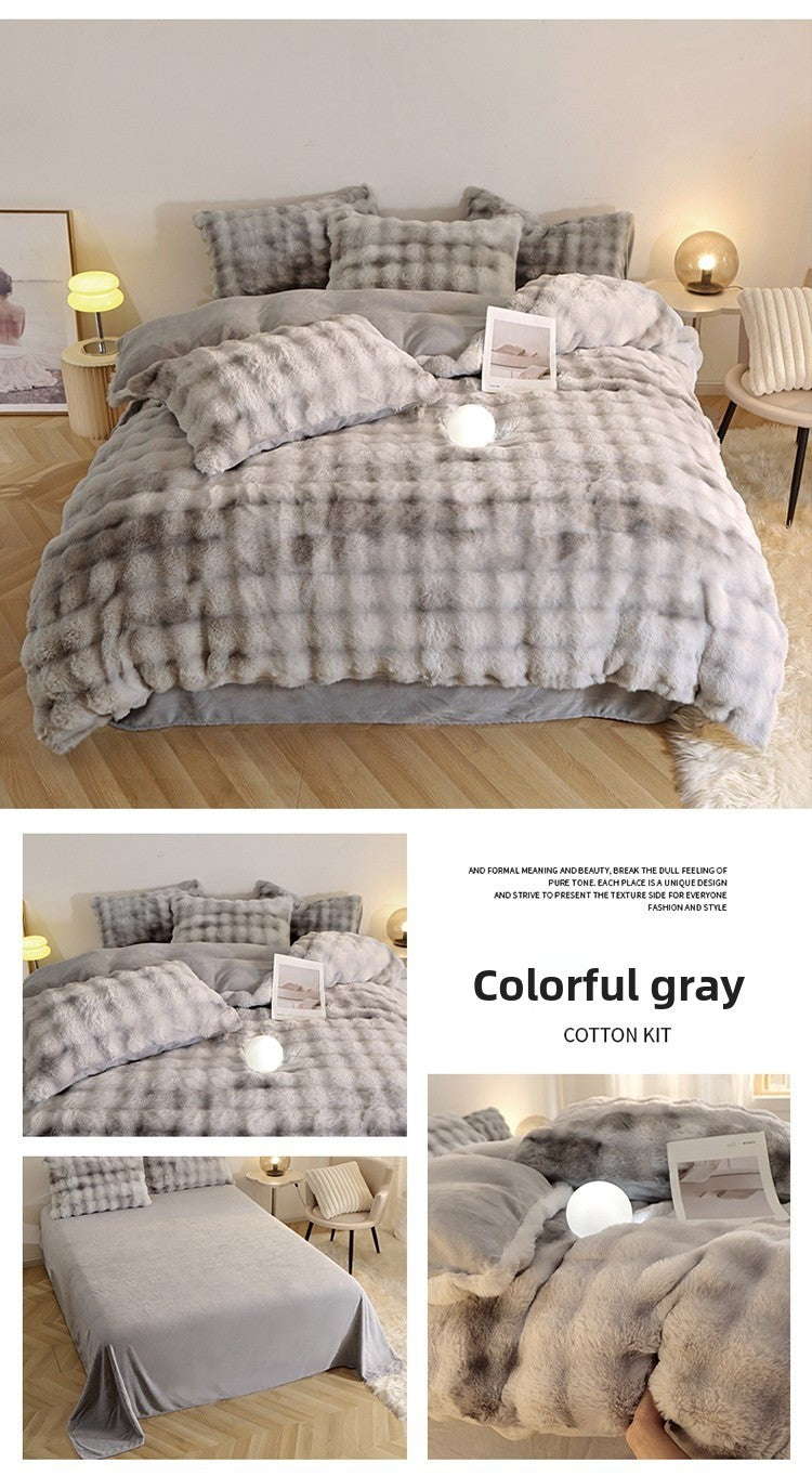 Rabbit Fur Plush Thickened Milk Velvet Bedding Set
