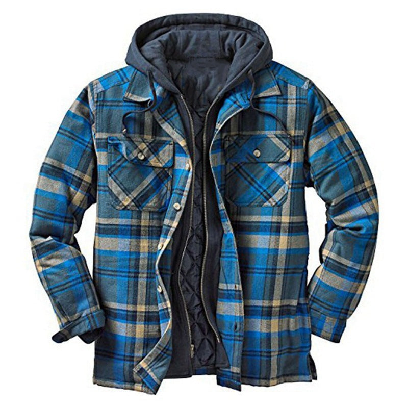 Men's Plaid Hooded Quilted Jacket