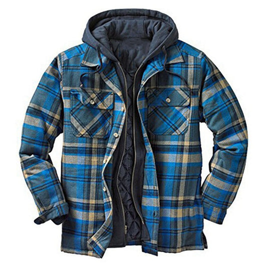 Men's Plaid Hooded Quilted Jacket