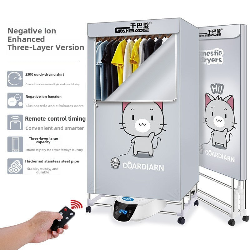 Gray cat-print folding clothes dryer, L3 model, negative ion