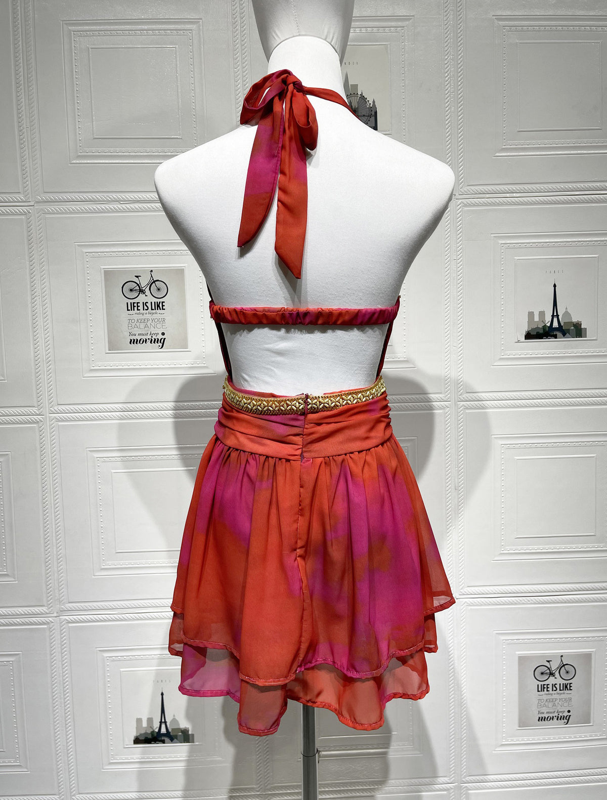 Women's Backless Printed Strap Dress
