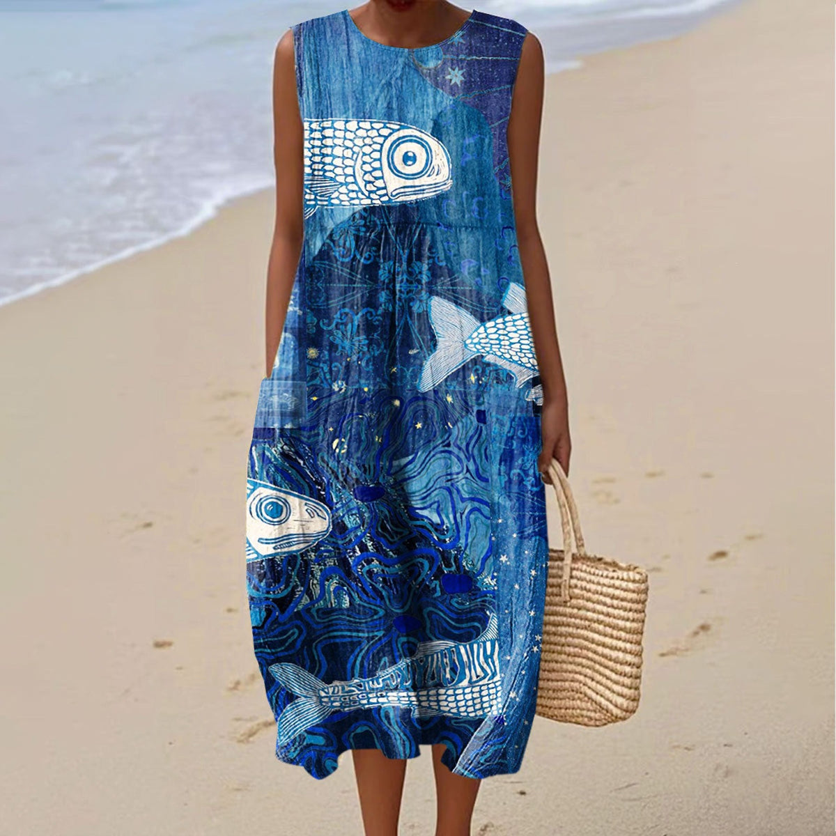 Women's 3D Floral Print Sleeveless A-Line Dress