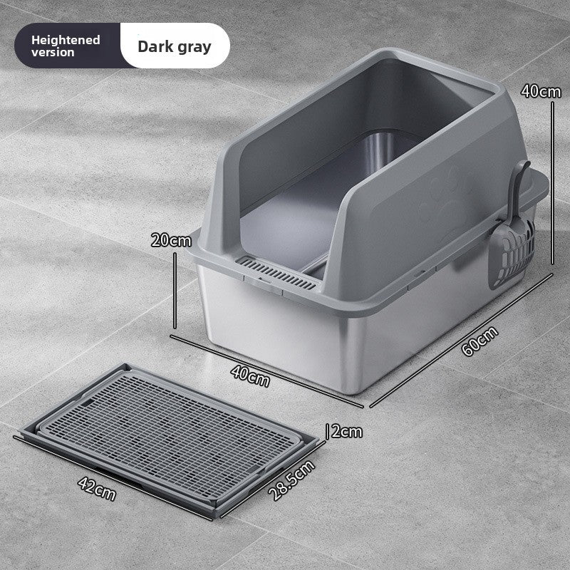 High-Fence Stainless Steel Cat Litter Box