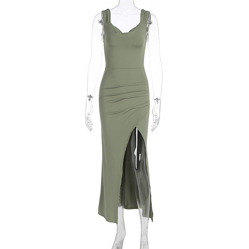 Women's Sleeveless Backless Lace-Up Dress with Side Slit