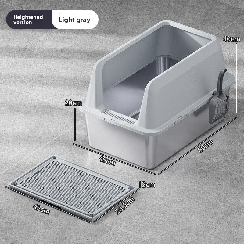 High-Fence Stainless Steel Cat Litter Box