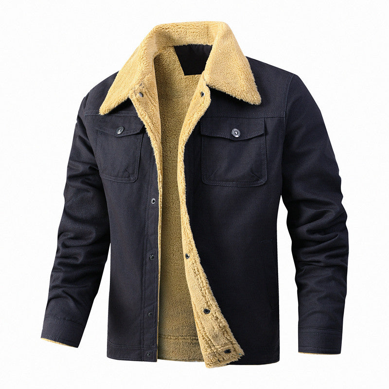 Men's Solid Color Fleece-Lined Jacket