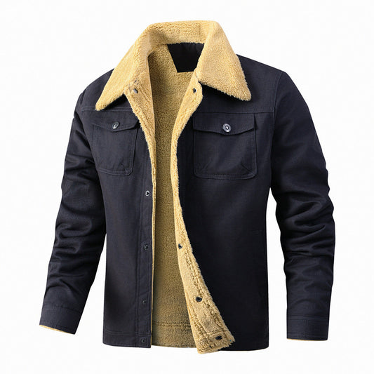 Men's Solid Color Fleece-Lined Jacket