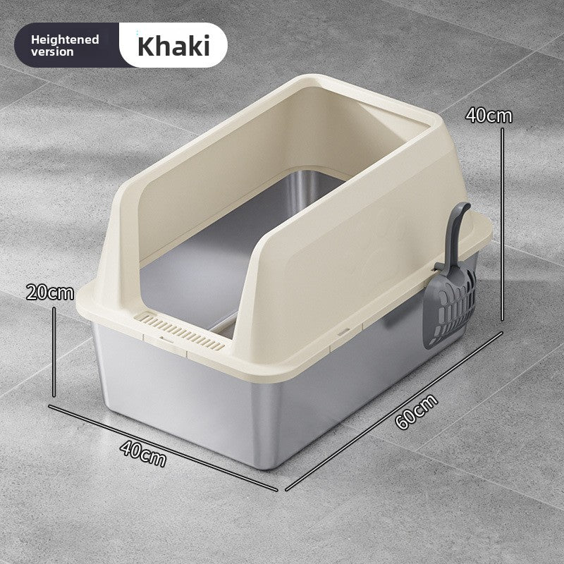 High-Fence Stainless Steel Cat Litter Box