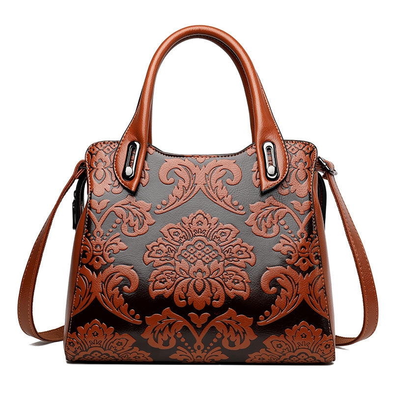 Embossed Floral Crossbody Bag in Brown