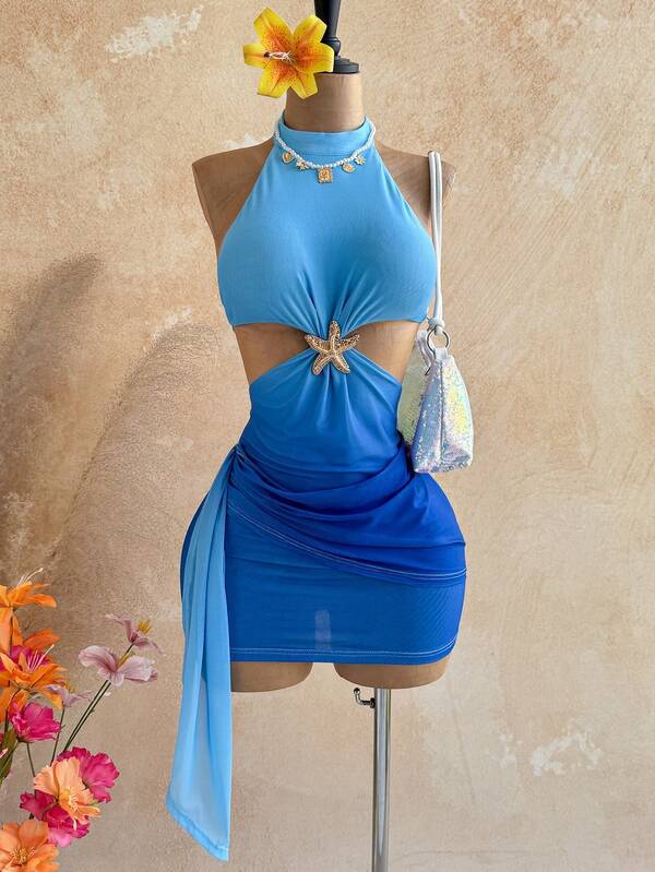 Women's Halter Neck Knitted Mini Dress