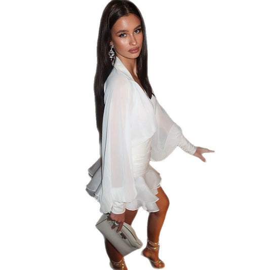 Women's Sweet Lantern Sleeve Backless A-Line Dress