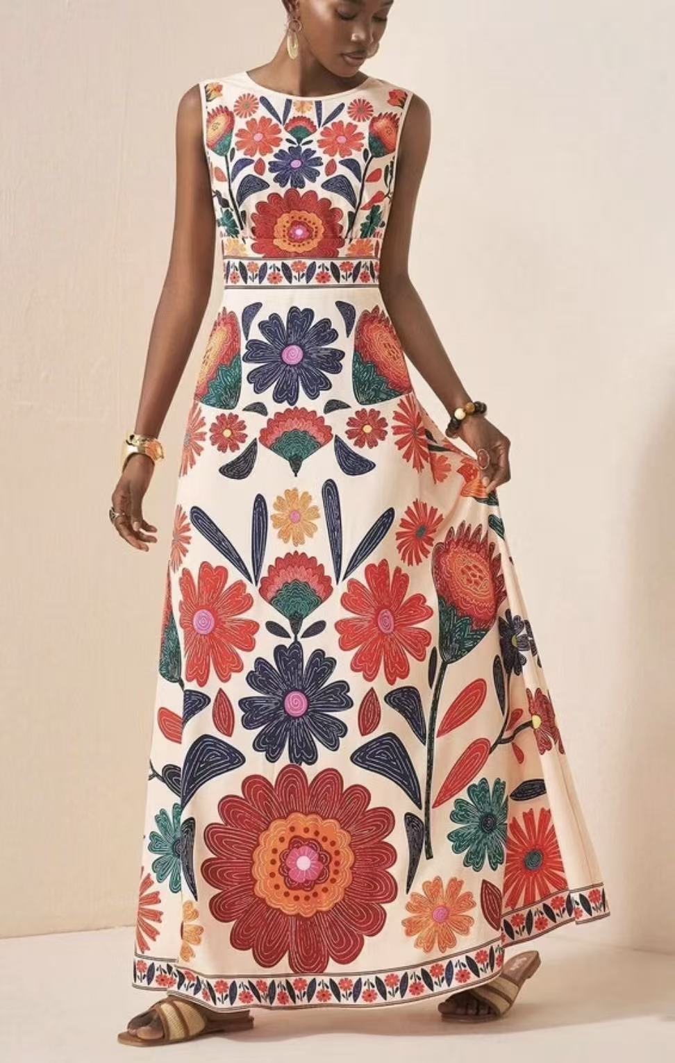 Women's Printed Bohemian Sleeveless Long Dress